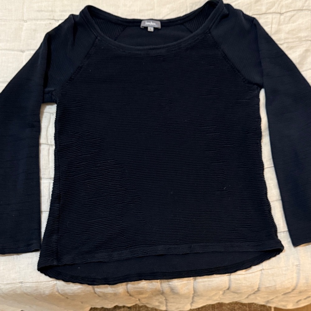 Neiman Marcus Black Long Sleeve Textured Top